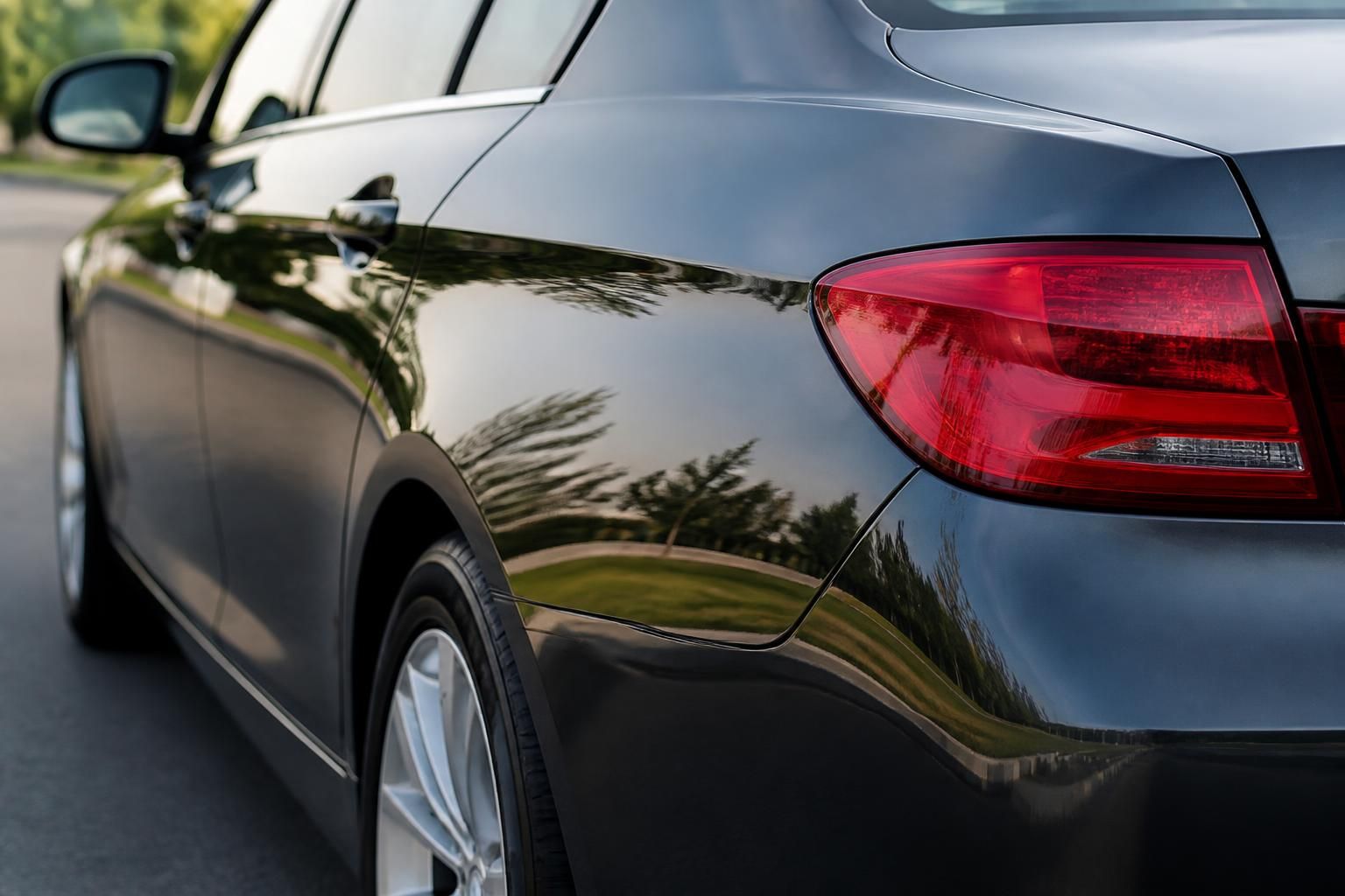 Gleaming car exterior with clean body panels and reflections.