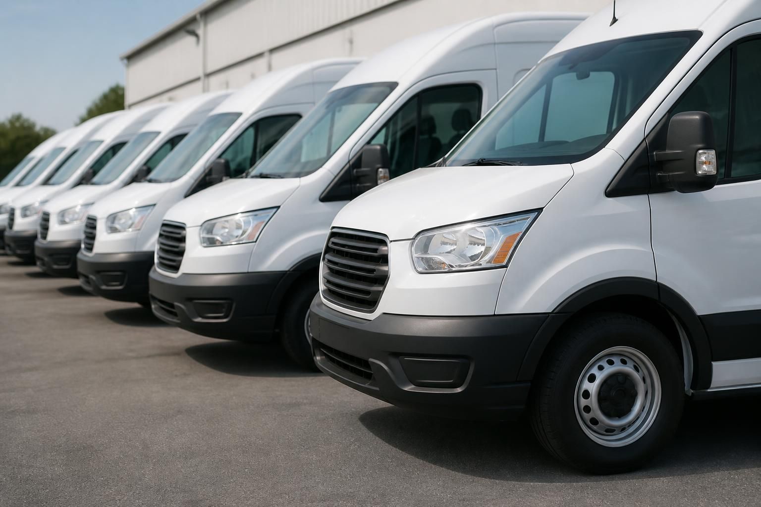Clean lineup of commercial fleet vehicles with uniform finishes.