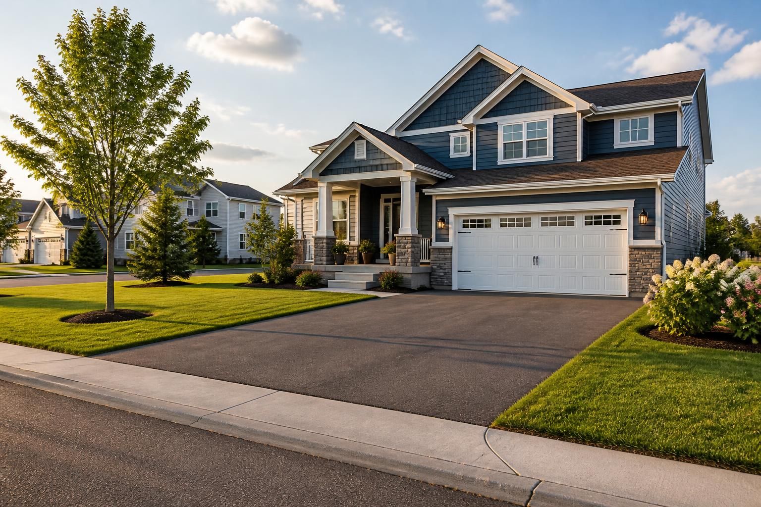 Newer homes and clean streets in a suburban Otsego neighborhood.